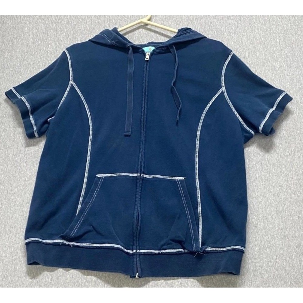 Tangerine Hoodie Womens Plus 1X Navy Blue Cotton Full Zip Winter Sportswear
